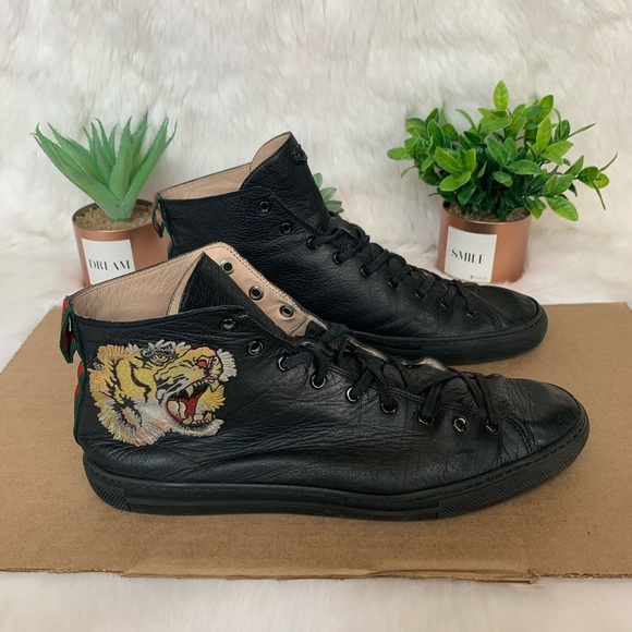 gucci leather high top with tiger